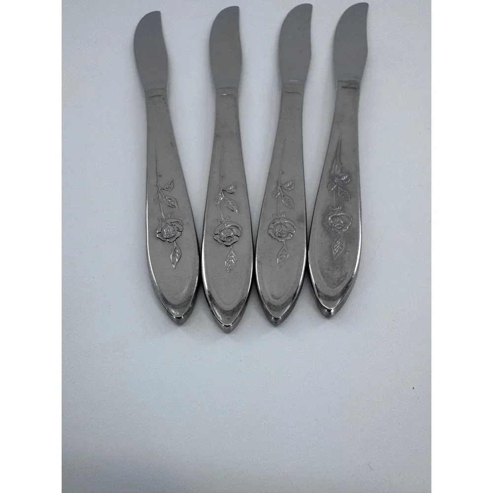 Oneida My Rose Dinner Knives‎ Set of 4 Silver Rose Floral Stainless Flatware